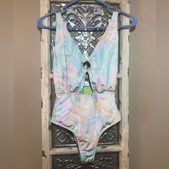 FARM Rio Other - Farm Rio Tropical Pastel Cut Out Keyhole One-Piece Bikini